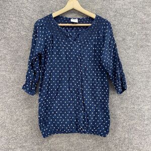 Mama Licious Blouse Women S Small Blue Geometric V-Neck 3/4 Sleeve Pullover